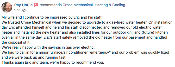 Owen Sound heating cooling testimonial